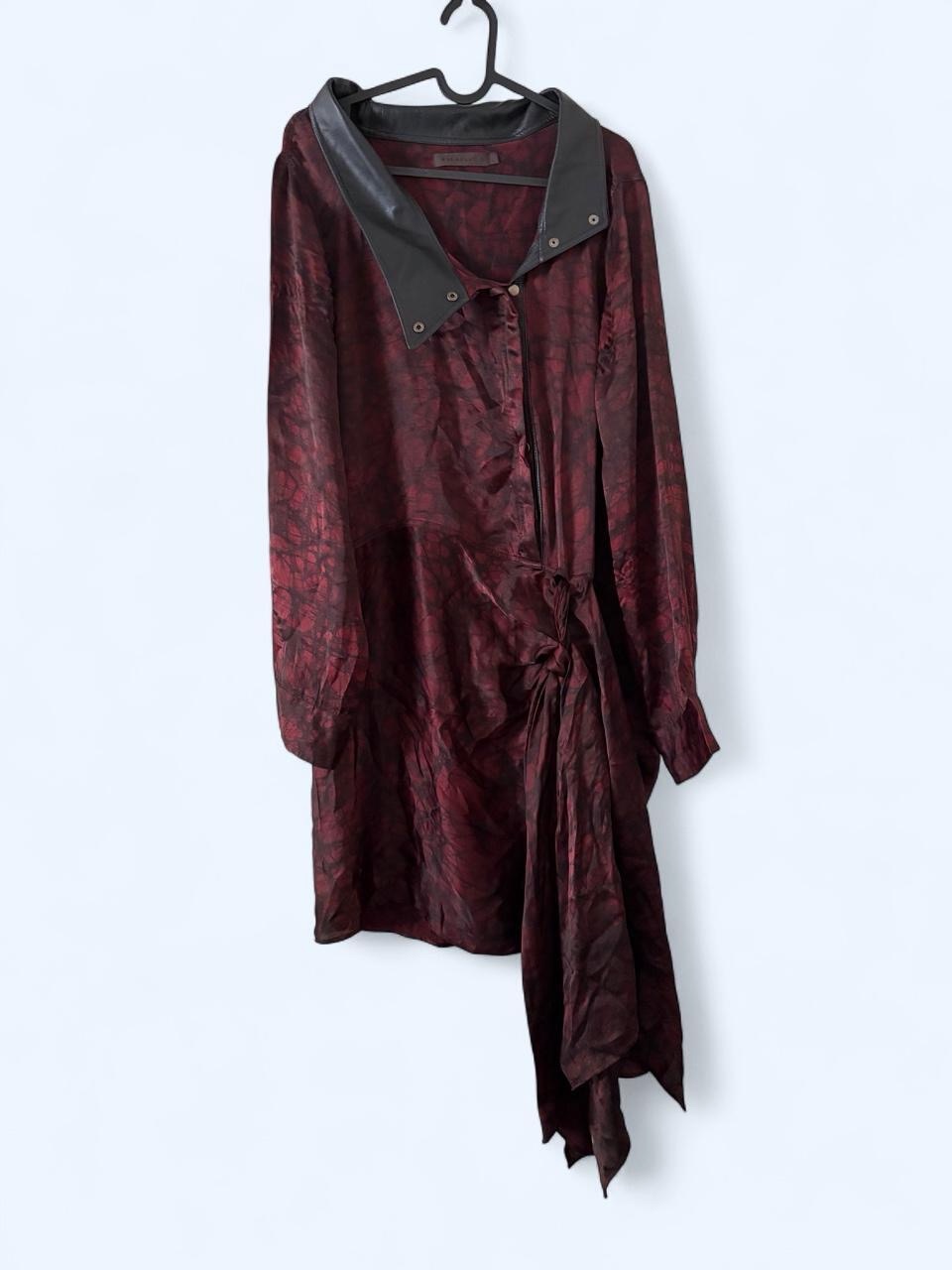 Nicholas K Emory Tie Front Silk Dress With Leather Collar Size L